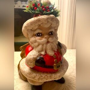 Vintage Handmade Ceramic Santa Claus Candy Cane Holder, Planter, Candy Dish Gift
